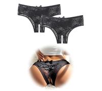 ohmydear 2 Piezas Tanga Abierto de Encaje Braguitas Mujer Sexy Transparente Tanga Ouvert Talla Grande Bragas Abiertas Cintura Baja Ropa Interior Slip Eróticas Estampado Floral