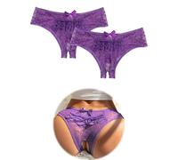 ohmydear 2 Piezas Tanga Abierto de Encaje Braguitas Mujer Sexy Transparente Tanga Ouvert Talla Grande Bragas Abiertas Cintura Baja Ropa Interior Slip Eróticas Estampado Floral