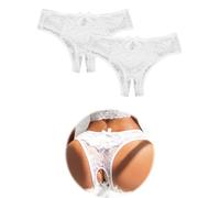 ohmydear 2 Piezas Tanga Abierto de Encaje Braguitas Mujer Sexy Transparente Tanga Ouvert Talla Grande Bragas Abiertas Cintura Baja Ropa Interior Slip Eróticas Estampado Floral