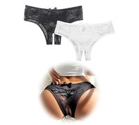 ohmydear 2 Piezas Tanga Abierto de Encaje Braguitas Mujer Sexy Transparente Tanga Ouvert Talla Grande Bragas Abiertas Cintura Baja Ropa Interior Slip Eróticas Estampado Floral