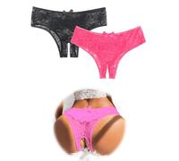 OhMyDear 2 Piezas Tanga Abierto Encaje Braguitas Mujer Sexy Transparente Cintura Baja Ropa Interior Slip Eróticas Estampado Floral