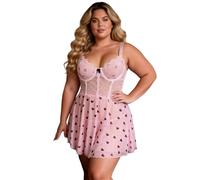 ohmydear Babydoll Sexy con Sujetador Encaje, Lencería Mujer Cuello en V Transparente con Aros y Panty, Camisón Ropa de Dormir para Grandes Tallas