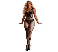 ohmydear Body Sexy Mujer Mono Red Abierta Una Pieza Gran Tamaño Bodystocking Red Lencería Erótica Ropa Interior Caliente, Escote en V Negro, XS-M
