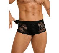 ohmydear Boxer Hombre Sexy Calzoncillos Encaje con Cinturón Elástico Transparente Boxers Hipster para Hombres Grandes Talla Ropa Interior