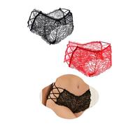 OhMyDear - Bragas hipster de encaje para mujer, con talle alto, con huecos, de gran tamaño, ropa interior sexy para mujer, con elástico cruzado, bikini de talla grande, XS-4XL, XL