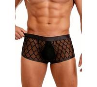 ohmydear - Calzoncillos de Malla para Hombre Sexy y Transparente con cinturón elástico Boxers Hipster Ajustados rombo Mini Pantalones Cortos de Gran tamaño, Negro, S