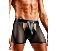 ohmydear - Calzoncillos para hombre sexy de malla con cinturón elástico transparente boxers hipster ajustados para hombres, bolsa de piel sintética de gran tamaño, ropa interior para hombre, Negro ,