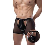 ohmydear - Calzoncillos para hombre sexy de malla con cinturón elástico transparente boxers hipster ajustados para hombres, bolsa de piel sintética de gran tamaño, ropa interior para hombre, Negro ,