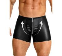 ohmydear Calzoncillos Tipo bóxer de Piel para Hombre, de Piel sintética, Sexy, Tanga, con Cremallera, Pantalones de Cintura Baja, boxershoets eróticos Ropa Interior con Bulge Clubwear, Negro, XXL