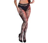 ohmydear Medias para mujer con estampado sexy, cintura alta, medias de malla, elásticas, de encaje, tallas grandes, para rave, fiesta, Halloween, 1 Pack Negro (Hiedra), XS-M