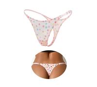 ohmydear Mini tanga de red tanga sexymujer T-Back G-String cintura baja ajustable con pedrería micro tanga seductora modelo a lunares brasileño sexy con caballo algodón, Rosa, Talla única