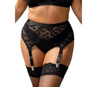 ohmydear Sexy Mujeres Liguero Tamaño de Alta Cintura de Encaje Transparente con Hebilla Seductora Mujer íntima Guepiere Medias y Ligueros con 4 Correas Ajustables y Clips