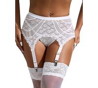 ohmydear Sexy Mujeres Liguero Tamaño de Alta Cintura de Encaje Transparente con Hebilla Seductora Mujer íntima Guepiere Medias y Ligueros con 4 Correas Ajustables y Clips