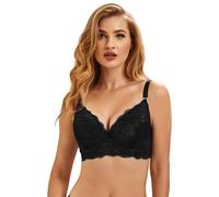 ohmydear Sujetador para Mujer Clásico Sujetador de Encaje Push Up Talla Grande con Armadura Brasieres de Mujer Sexy con Aros Sujetadores Básicos con Correa Ajustable, Negro