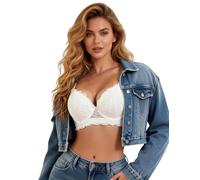 ohmydear Sujetador para Mujer Clásico Sujetador de Encaje Push Up Talla Grande con Armadura Brasieres de Mujer Sexy con Aros Sujetadores Básicos con Correa Ajustable, Blanco