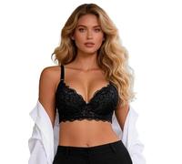 ohmydear Sujetador para Mujer Clásico Sujetador de Encaje Push Up Talla Grande con Armadura Brasieres de Mujer Sexy con Aros Sujetadores Básicos con Correa Ajustable, Negro
