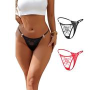 ohmydear Tanga de Encaje para Mujer Bragas Sexy Cintura Baja con Diamantes Ropa Interior Erótica T-Back Tanga Hilo Talla Grandes Tangas Mujer Pack Cinturón es Ajustable