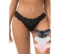 ohmydear Tangas de Encaje Transparente Bragas Brasileñas Señoras 1/2/3 Pack Slip Hipster Elástica Cintura Baja Braguitas Sexy Eróticos Ropa Interior Mujer Tallas Grande G-String