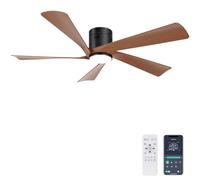 Ohniyou Ventilador de techo de 132 cm con luz, Mando a distancia y APP Control, Silencioso, Ventiladores de techo empotrables para interior y exterior, Luz regulable, 6 velocidades, Reversible, Nogal