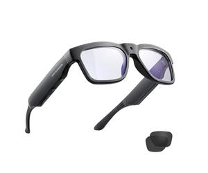 OhO sunshine Gafas Smart Bluetooth con grabación de cámara 4K y Memoria de traducción en Tiempo Real, Lente de protección UV para Exteriores e Interiores, Black+Transition & Blue Light Blocking Lens