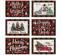 Ohok Juego de 4 manteles individuales de Navidad de 12 x 18 pulgadas, decoración de Navidad para decoración de fiestas y comedor (Merry Christmas Happy New Year)