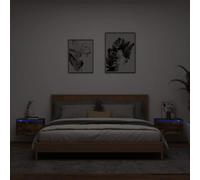 OHOOWOO Mesillas de noche de pared con luces LED 2 unidades, roble ahumado, mesita de noche flotante con iluminación RGB LED ajustable para más espacio y ambiente moderno dormitorio, mesitas de noche
