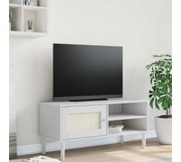 OHOOWOO Muebles TV Mueble de TV SENJA Aspecto ratán Madera Pino Blanco 106x40x49cm