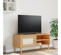 OHOOWOO Muebles TV Mueble de TV SENJA Aspecto ratán Madera Pino marrón 106x40x49cm