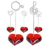 OHPHCALL 5 Clips Porta Tarjetas de Metal Base en Forma de Corazón Rojo, Soportes Decorativos para Fotos, Notas y Números de Mesa, Adecuado para Bodas y Organización de Escritorio,