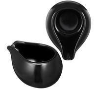 OHPHCALL Jarra de Cerámica Negra 2 Piezas para Leche y Salsa, Cucharas de Boca Redonda para Cocina y Restaurante, Recipientes para Servir Miel, Café y Aderezos en Hogar