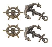 OHPHCALL Tiradores Vintage para Muebles Forma de Timón y Ancla Náutica, Aleación de Zinc, Fácil Instalación, Pack de 4 Piezas para Armarios y Cajones