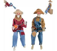 Ohphnt Halloween Animated Banjo Skeleton,Funny Animated Dueling Banjo Skeletons,Halloween Decorations with Glowing Eyes and Movable Joints,Country Skeleton Musicians, Prop Decor-2pcs