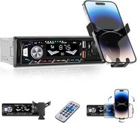 Ohradio Radio Coche 1 DIN con Soporte para Teléfono Móvil - Autoradio Bluetooth Radio de Coche MP3 Radio FM/USB/TF/AUX/Bluetooth 5.0/Carga USB - con Teléfonos Móviles - Mando a Distancia