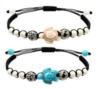 OHREN 2 Piezas Pulsera de Amistad Hecha a Mano Significado Distancia Regalo para Mejor Amiga Pareja Amantes Chicas, Pulsera de Cuerda Ajustable con 1 Tarjeta de Deseo (Tortuga)
