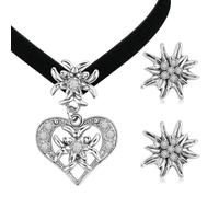 OHREN 6 pcs negro Set de joyería tradicional Edelweiß para mujer, Collar elegante de Edelweiß y pendientes, Gargantilla de terciopelo bávaro, Accesorios de Dirndl para Oktoberfest y fiestas cerveceras