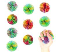 OHREN 9 piezas Bolas Sensoriales Elásticas, Arcoíris, Suave y Que Rebota Tipo Pom, Antiestrés Niños y Adultos, Fidget Toys Mano, Con Bolsa de Almacenamiento, Descompresión