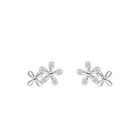 Ohrhänger Silber, Earrings For Women Large Blume mit Rundschliff Weiß Zirkonia 925 Silber