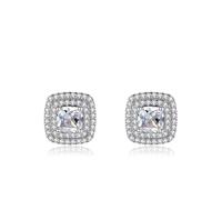 Ohrklemme Silber 925, Ohrringe Set Silber Quadrat mit Zirkonia Geschenke Damen