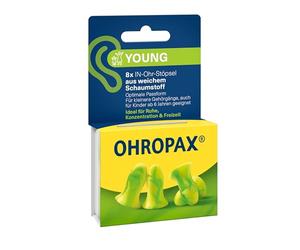 OHROPAX Young - Tapones para oídos con canales auditivos más pequeños - Tapones de espuma suave - Aislamiento acústico SNR 35 dB - Ideal para descanso, concentración y ocio - 8 unidades