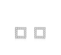 Ohrringe 925, Ohrringe Hochzeit Braut Silber Hohles Quadrat mit Rundschliff Weiß Zirkonia
