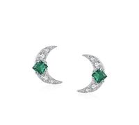 Ohrringe Damen Lustig, Ohrstecker Set Klein Silber Grün Mond mit Grün Zirkonia 925 Silber