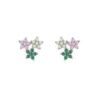 Ohrringe Damen Set Silber, Earrings For Women Set Blume mit Rundschliff Grün Gelb Rosa Zirkonia 925 Silber
