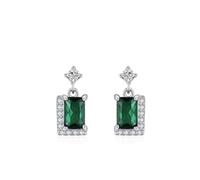 Ohrringe Groß, Ohrringe Stecker Modern Silber Grün Vintage Rechteck mit Grün Zirkonia 925 Silber