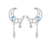 Ohrringe Halskette 925 Sterling Silber Halbmond Stern Ohrstecker Geschenke Halsketten Edelstahl Mond Anhänger Geschenk Dankeschön Geschenke Weihnachten Valentinstag Muttertag für Frauen, talla única