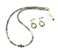 Ohrringe, Jade-Ohrringe Collar de ágata de musgo Ágata de algas acuáticas Collar de cristal verde Juego de aretes Ágata negra Cuenta de la suerte con corte de diamante Cuarzo transparente Collar de me