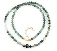 Ohrringe, Jade-Ohrringe Collar de ágata de musgo Ágata de algas acuáticas Collar de cristal verde Juego de aretes Ágata negra Cuenta de la suerte con corte de diamante Cuarzo transparente Collar de me