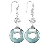 Ohrringe, Jade-Ohrringe Pendientes de donut de jade Plata pura 9 anillos Flor auspiciosa Armonía Hebilla Pendiente Feng Shui Riqueza Amor Amuleto Colgante de oreja Cuarzo Moneda antigua Chakra Equilib