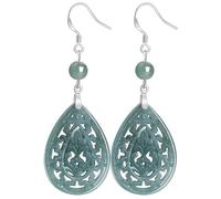 Ohrringe, Jade-Ohrringe Pendientes de jade Agua azul Fei Cui Jade Patrón de hoja auspicioso de corte hueco Gota de agua Colgante de oreja Encanto de cristal Piezas de plata pura Gema de chakra Jadeit