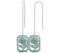 Ohrringe, Jade-Ohrringe Pendientes de jade Agua azul Fei Cui Jadeit Colgante de flor Hilos for las orejas Colgante de gota de cristal Piezas de plata pura Rosetón antiguo Chakra Equilibrio Gema Feng S