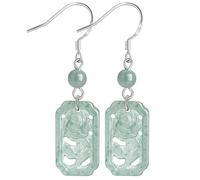 Ohrringe, Jade-Ohrringe Pendientes de jade Agua azul Fei Cui Jadeit Rosas Colgante Cristal propicio Gota for oreja Colgante Piezas de plata pura Ventana de rosa antigua Chakra Equilibrio Gema Feng Shu